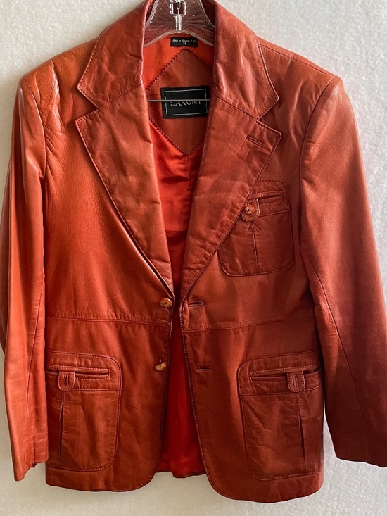 Saxony Other - Vintage Saxony Burnt Orange Leather Blazer with Patch Pockets, Men's 36